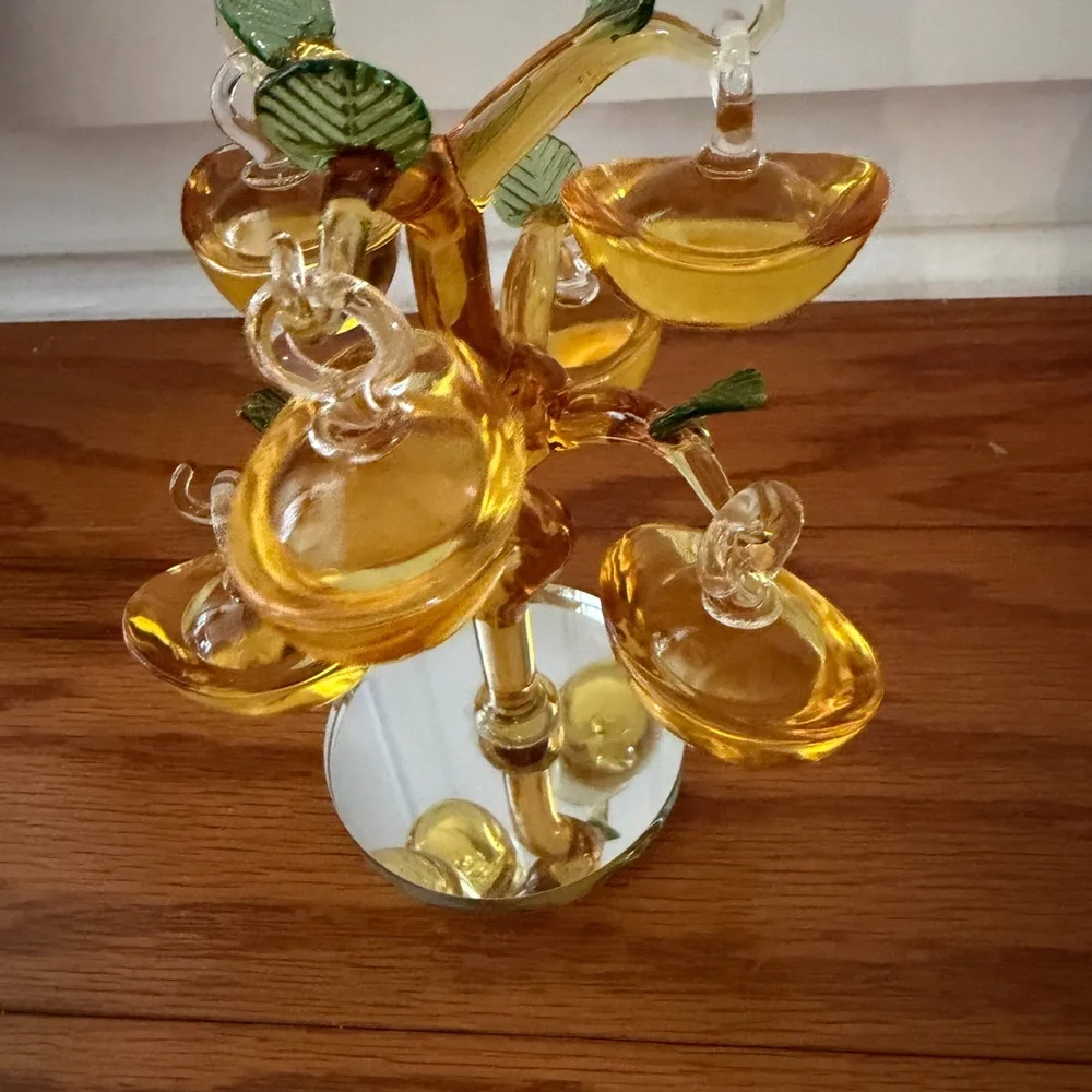 Elegant Glass Tree with Amber Ornaments Chinese ingot boat shaped design decor